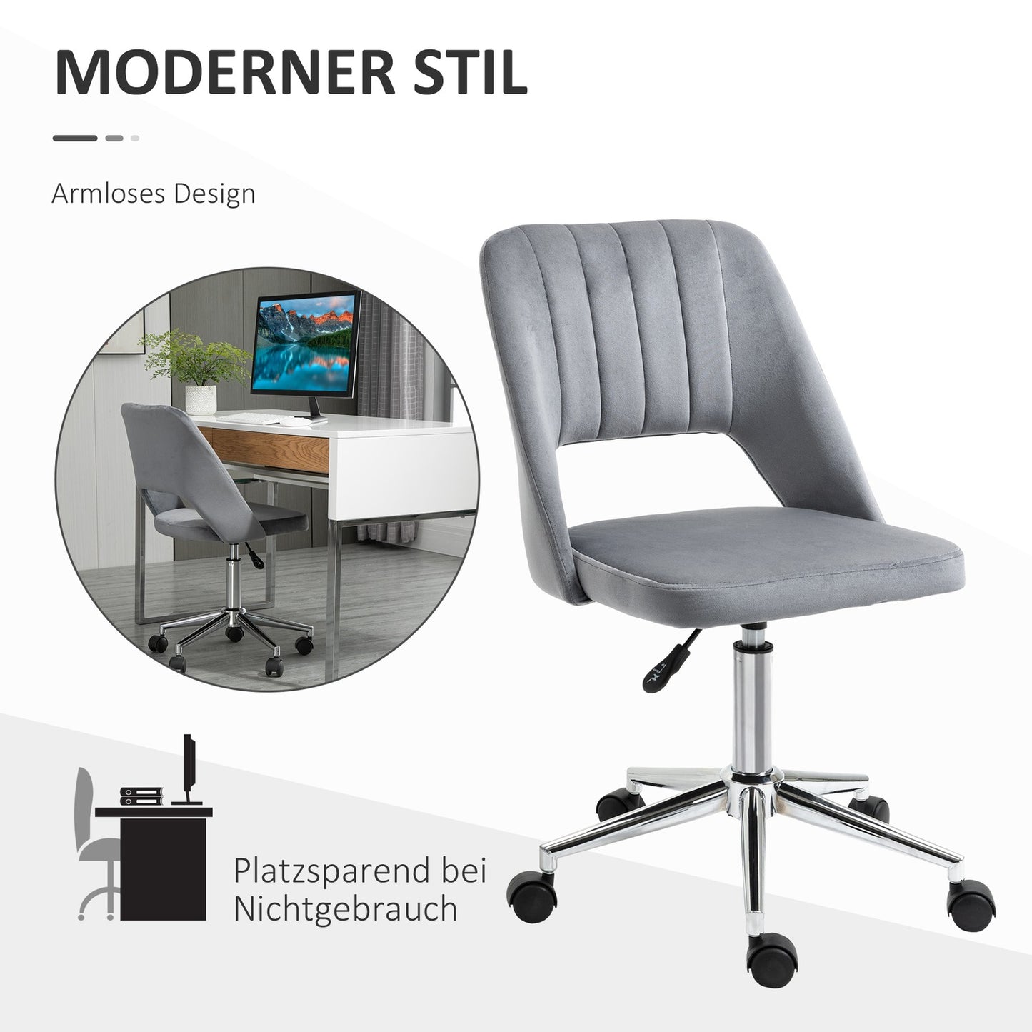 Ergonomic rotating desk chair in velvet look, dark grey