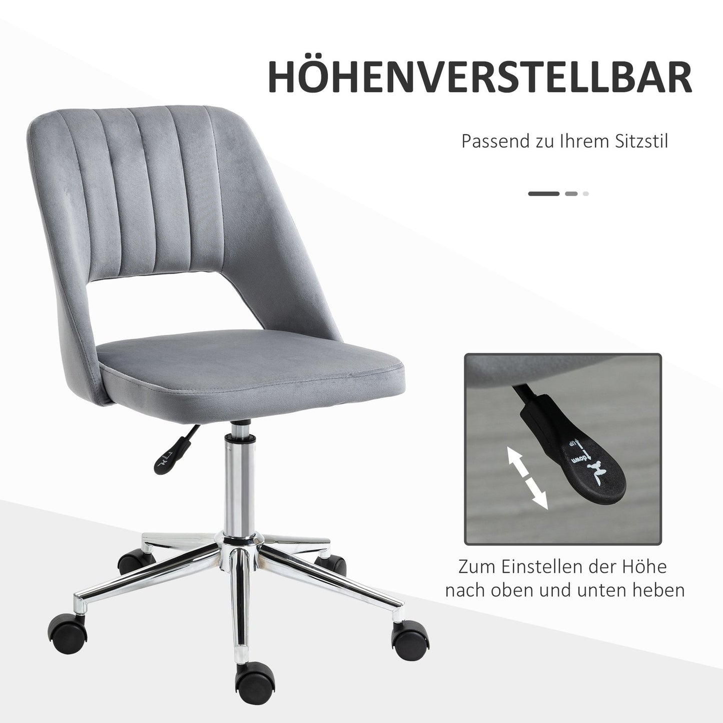 Ergonomic rotating desk chair in velvet look, dark grey
