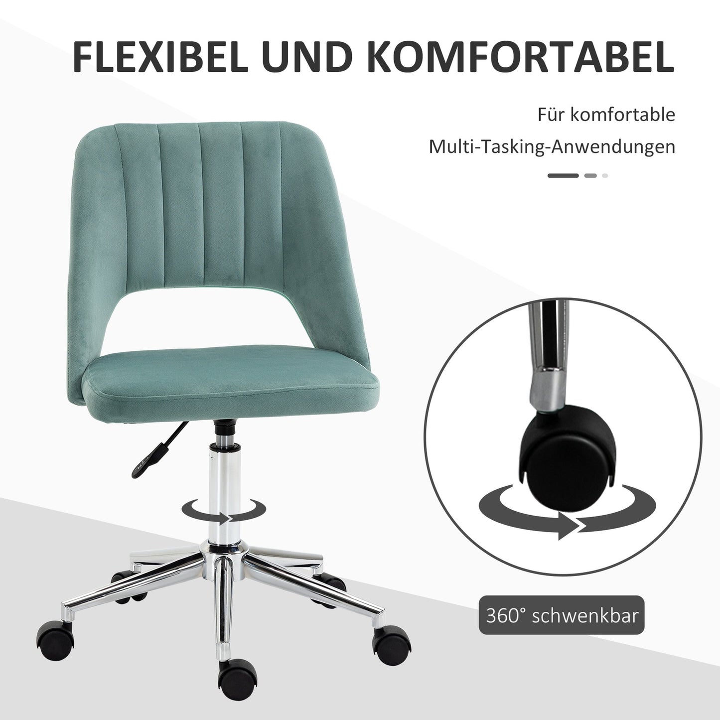 Ergonomic desk chair in green velvet - adjustable, no arms