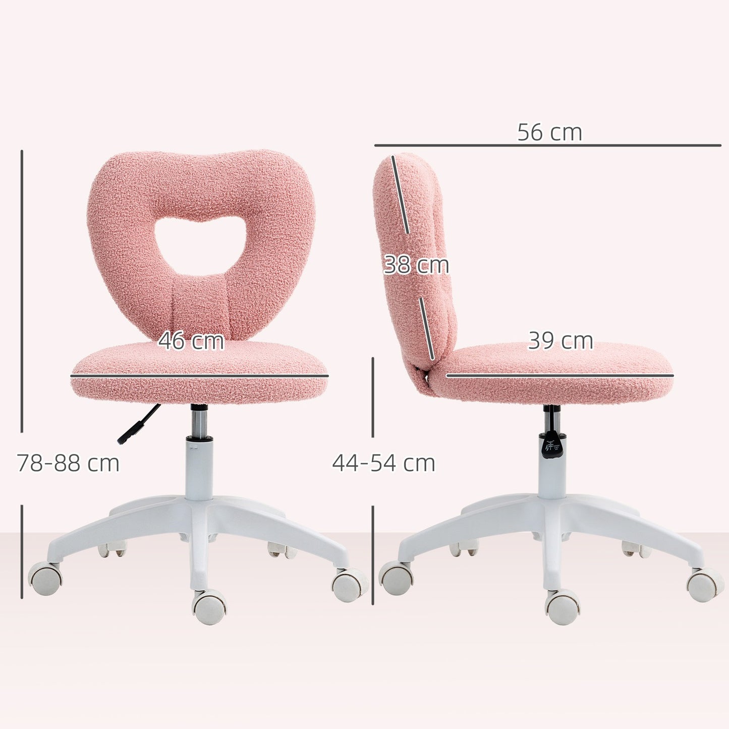 Pink swing chair with heart back - adjustable, armless, cozy