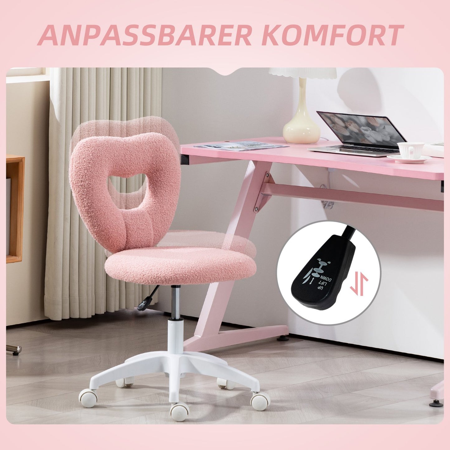 Pink swing chair with heart back - adjustable, armless, cozy