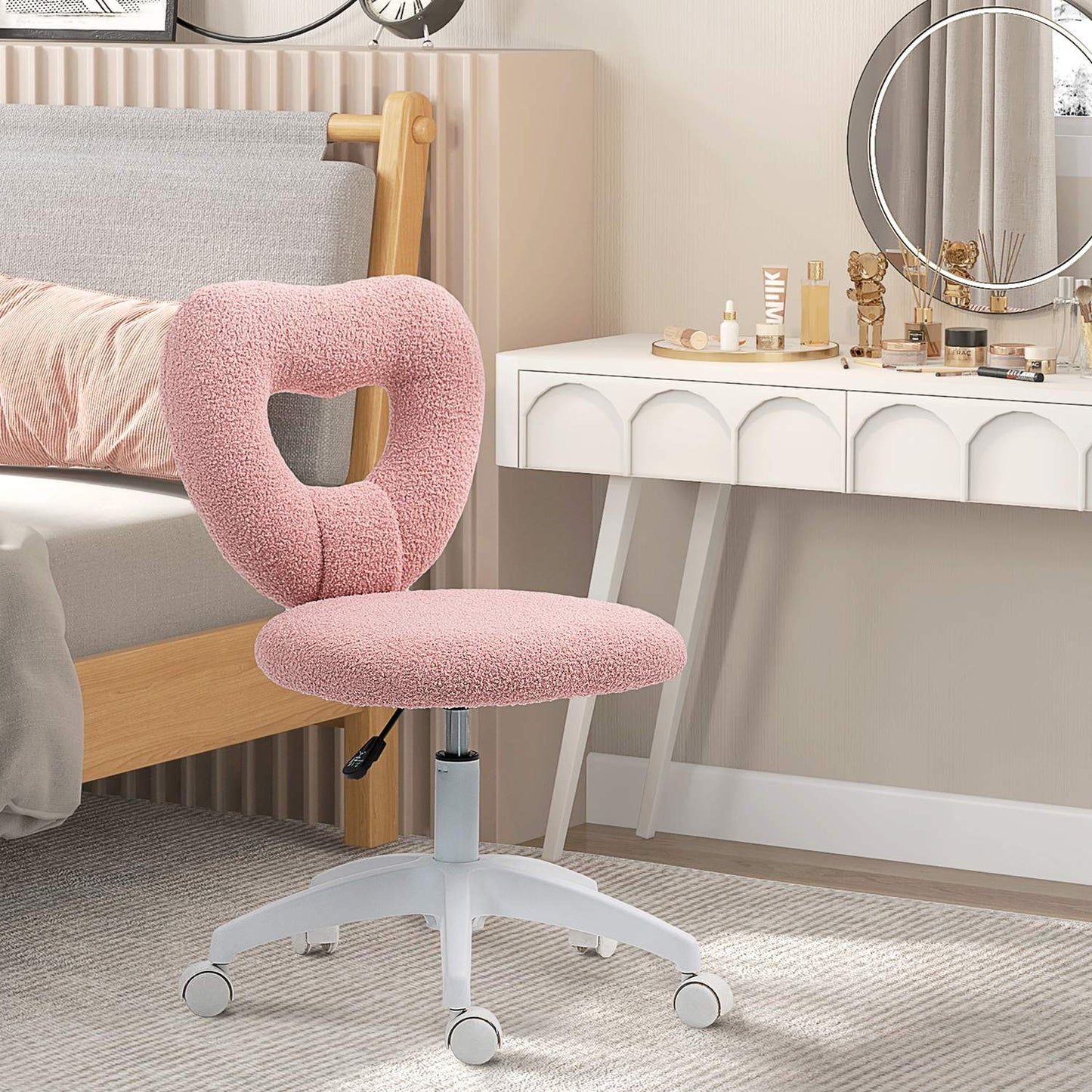 Pink swing chair with heart back - adjustable, armless, cozy