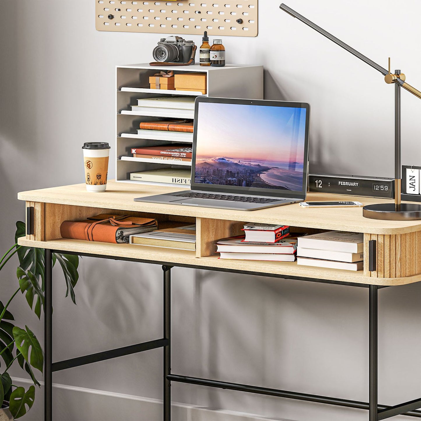 Oak Desk with storage, office table with shelf - 120x60x76.5 cm