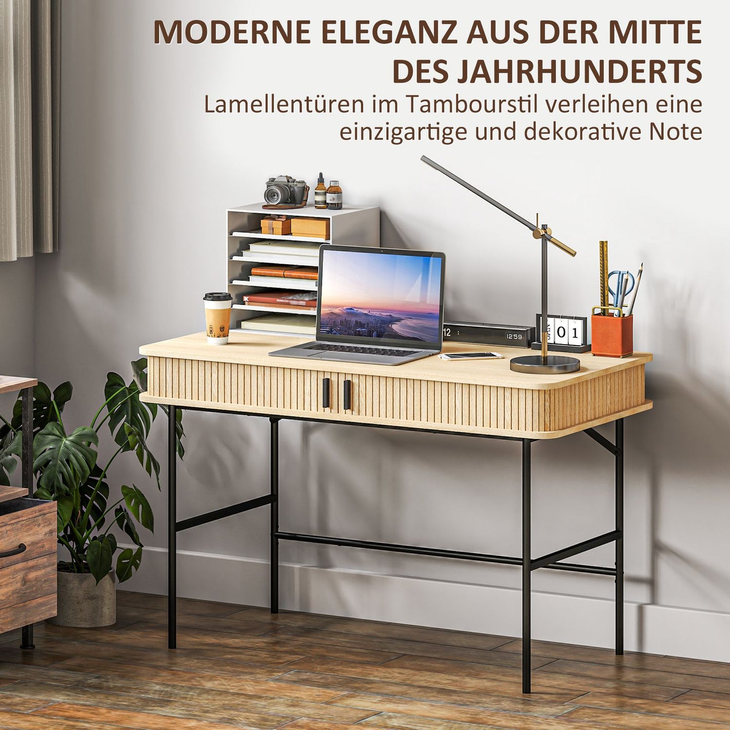 Oak Desk with storage, office table with shelf - 120x60x76.5 cm