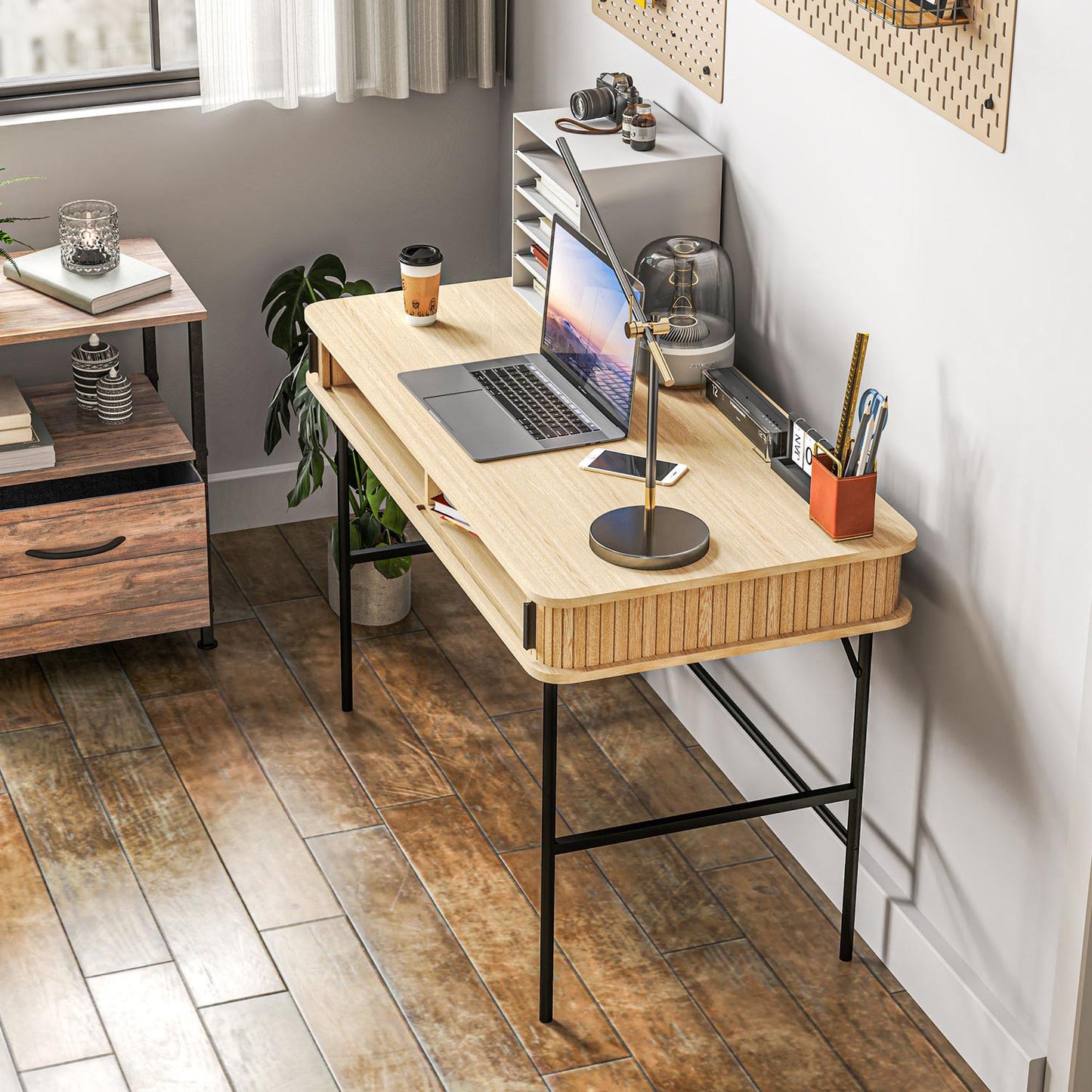 Oak Desk with storage, office table with shelf - 120x60x76.5 cm