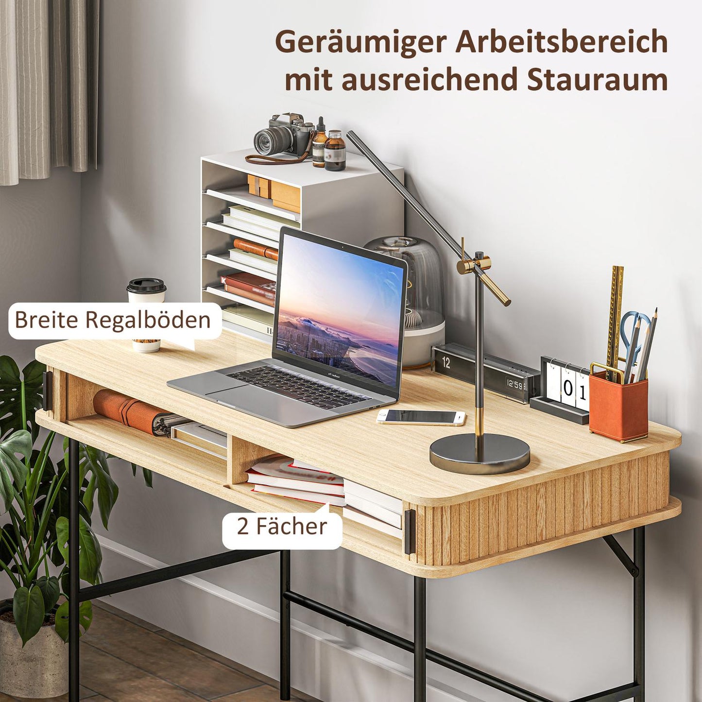 Oak Desk with storage, office table with shelf - 120x60x76.5 cm
