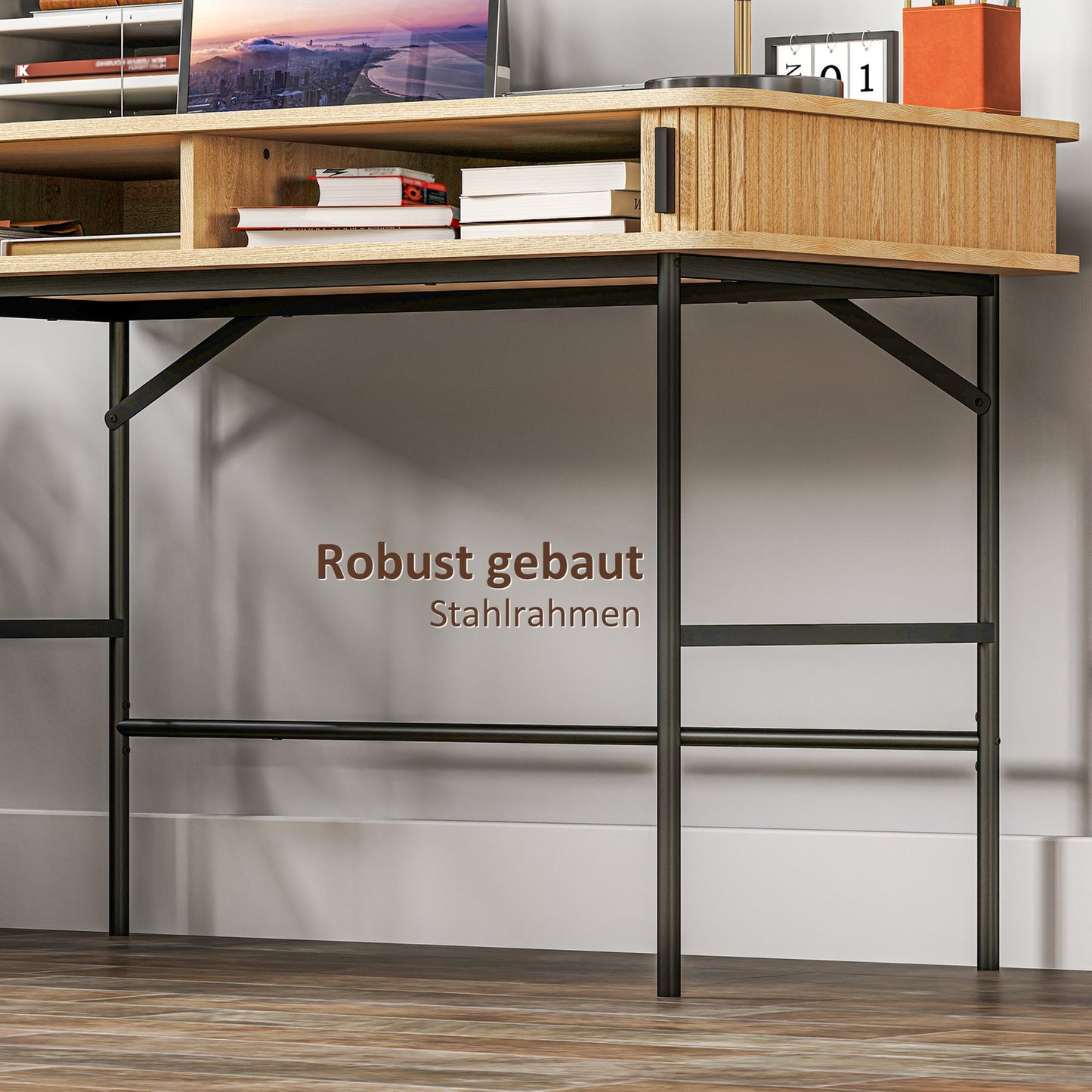 Oak Desk with storage, office table with shelf - 120x60x76.5 cm
