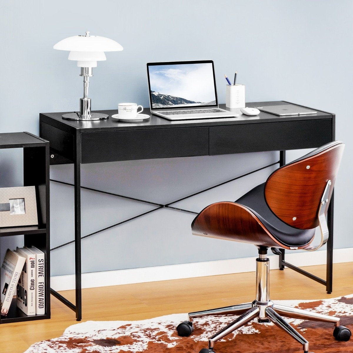 Desk computer table office table PC table work table with 2 drawers black