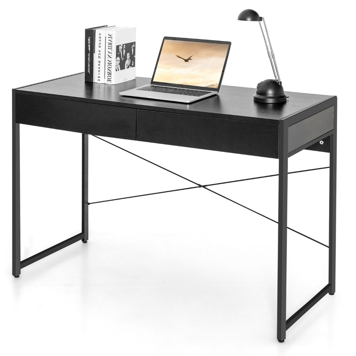 Desk computer table office table PC table work table with 2 drawers black