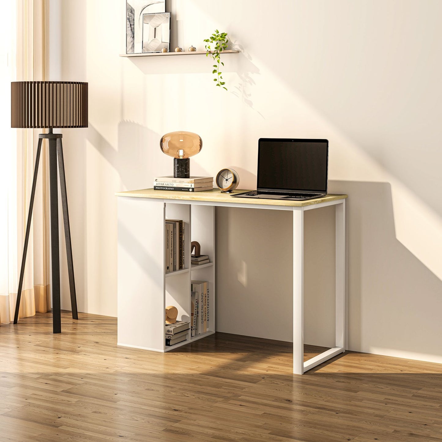 Oak Desk with storage - Modern Steel frame, 100x54x75 cm