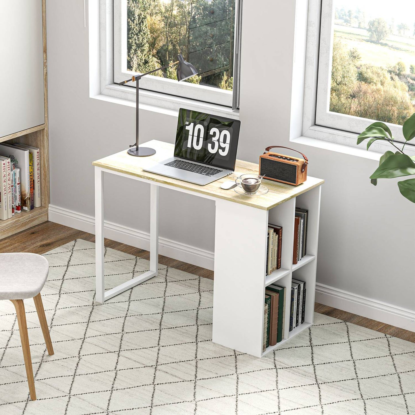 Oak Desk with storage - Modern Steel frame, 100x54x75 cm