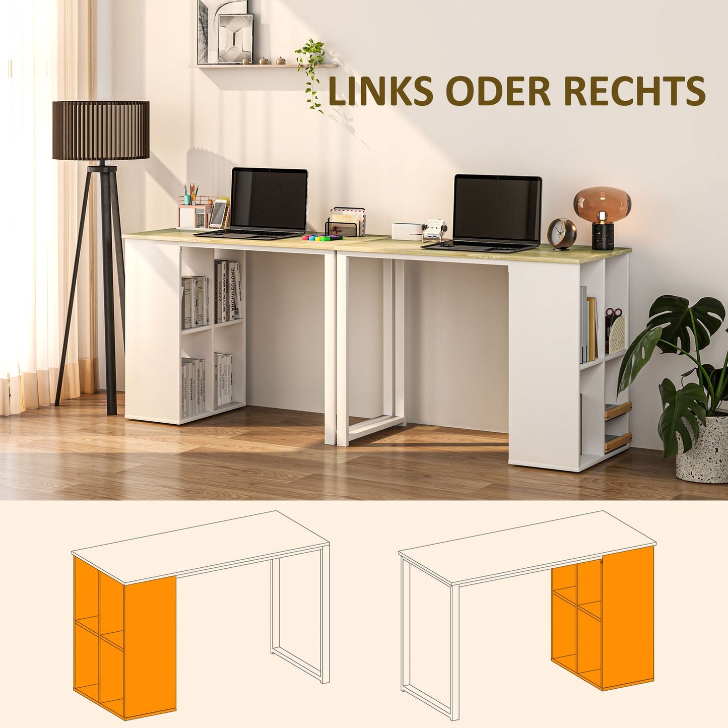Oak Desk with storage - Modern Steel frame, 100x54x75 cm