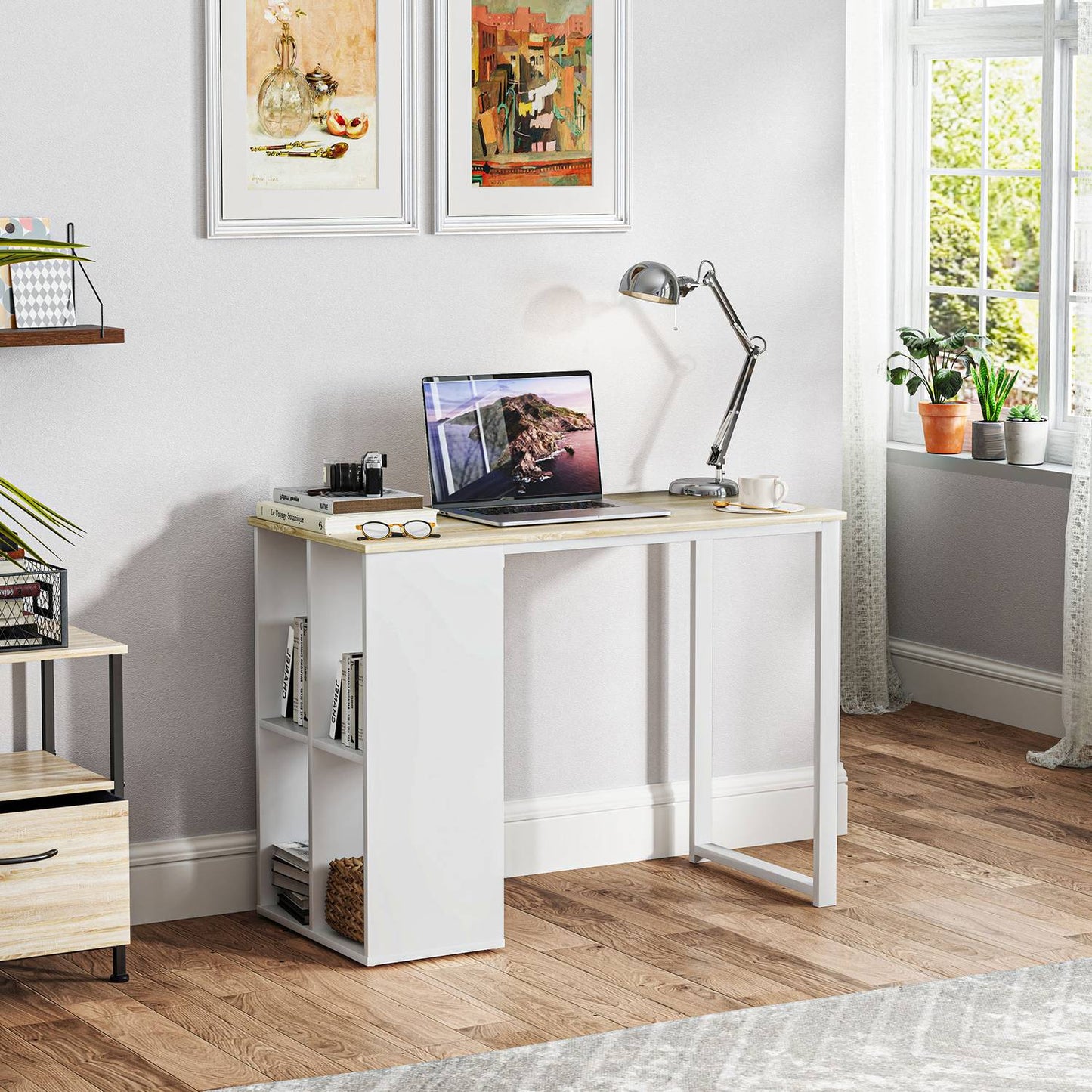 Oak Desk with storage - Modern Steel frame, 100x54x75 cm