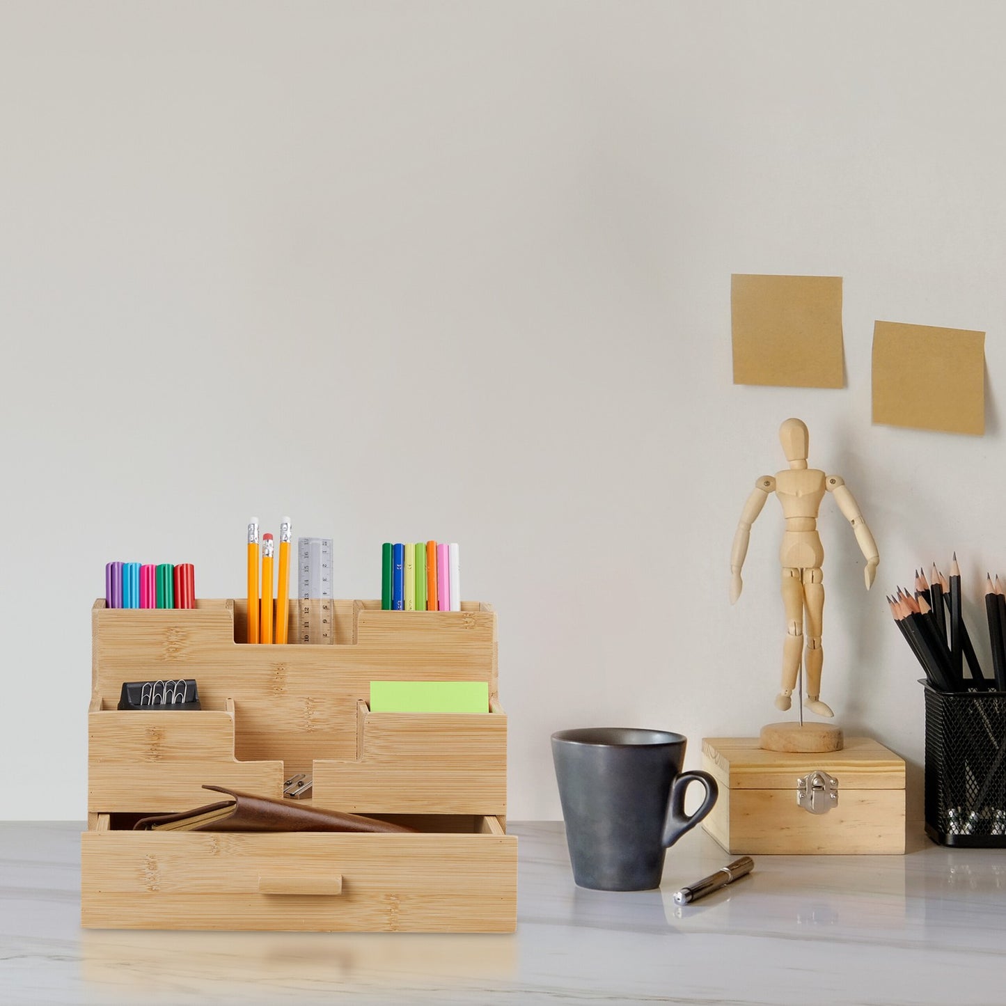 Desk organization with drawer