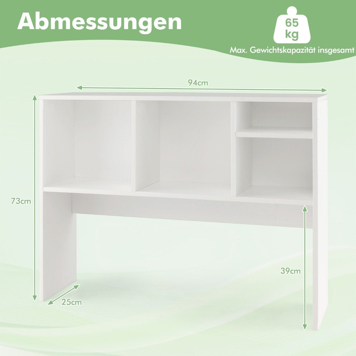 Desk shelf with 4 compartments, table shelf, desk top shelf, bookcase, 94 x 25 x 73 cm, white