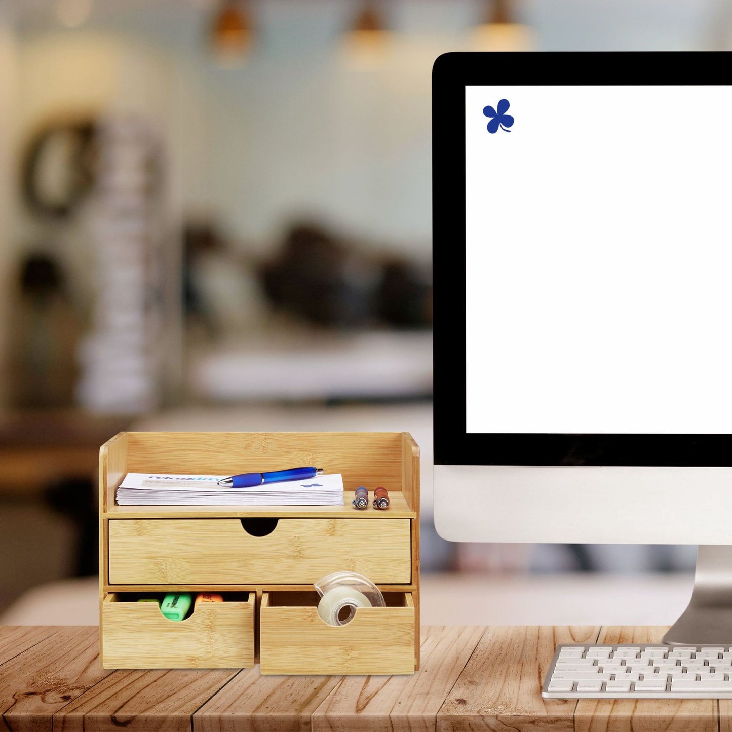 Desk storage with bamboo drawers
