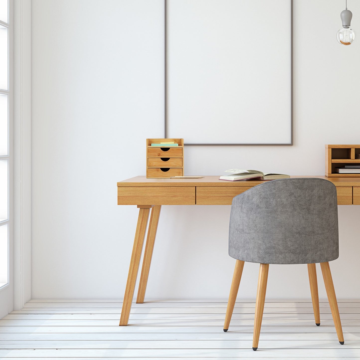 Desk storage with bamboo drawers
