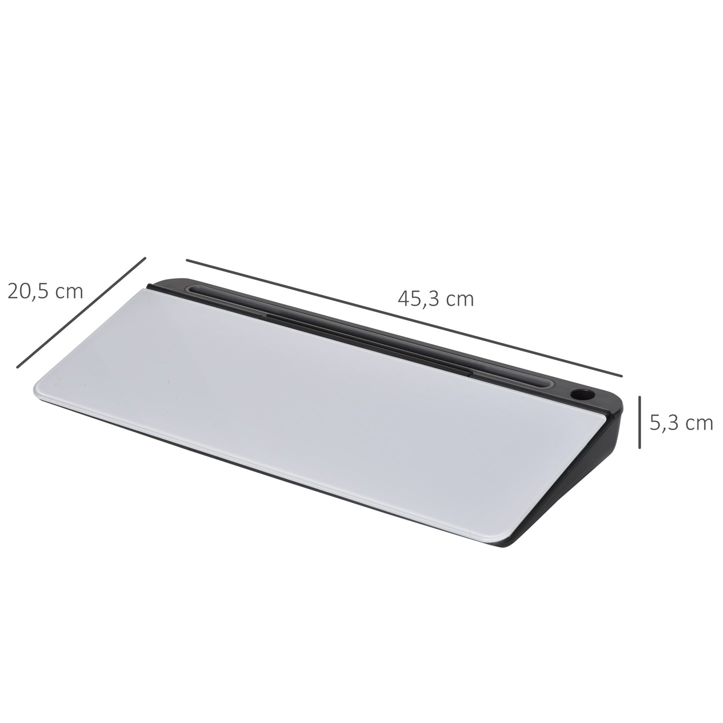 Glass writing board with table stand, 45x20cm, white+black
