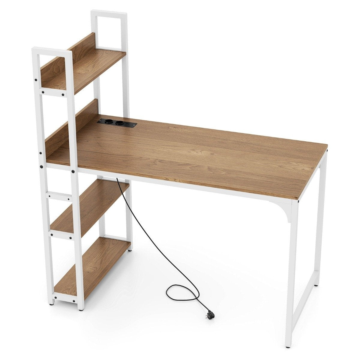 Desk with Charging Station, 120x65 cm, Natural Wood