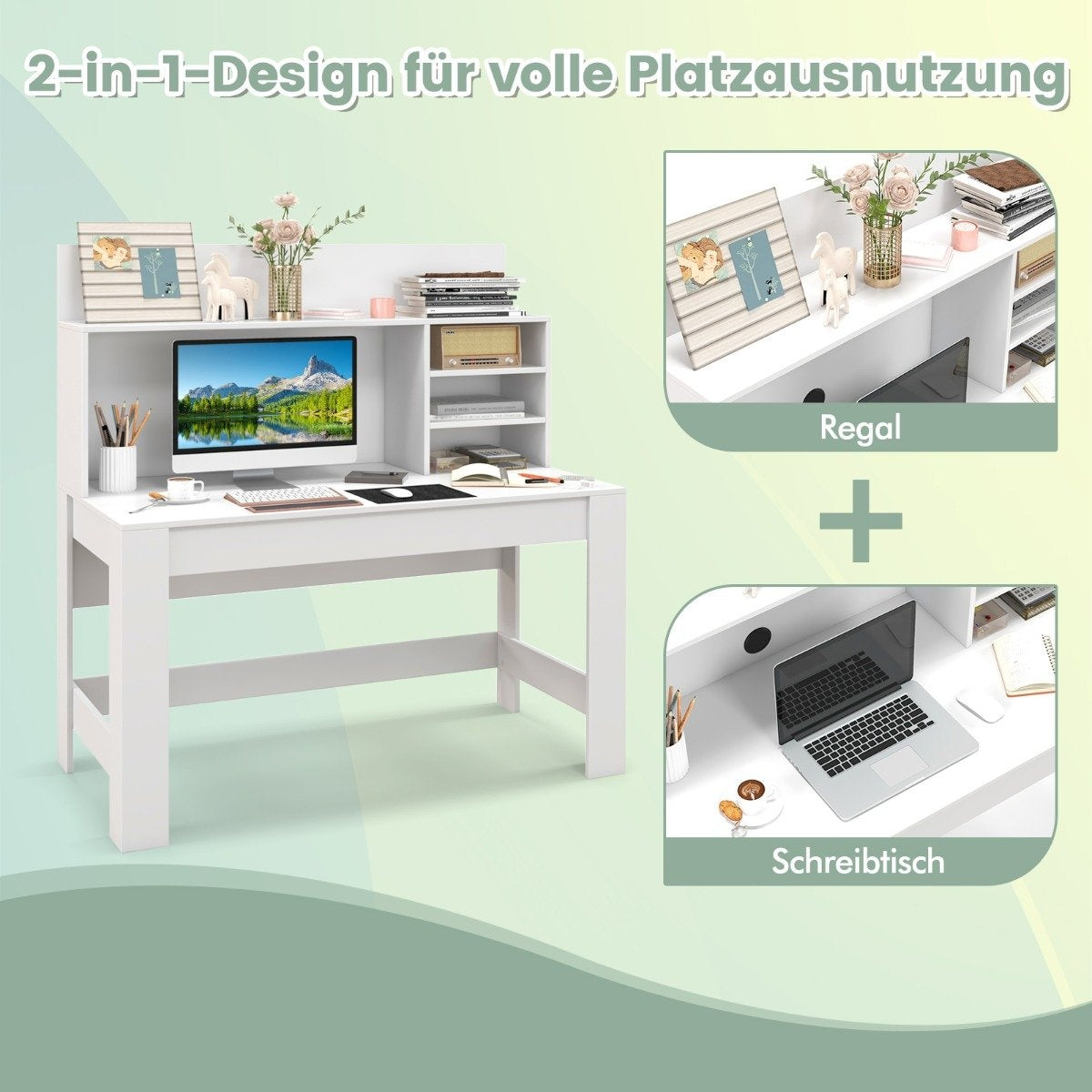 Desk with bookshelf & cable management holes 120 x 54 x 129 cm white