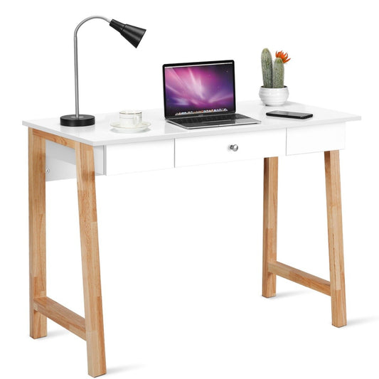 Desk with drawer, computer table, dressing table, office table, 106 x 50 x 75.5 cm, natural