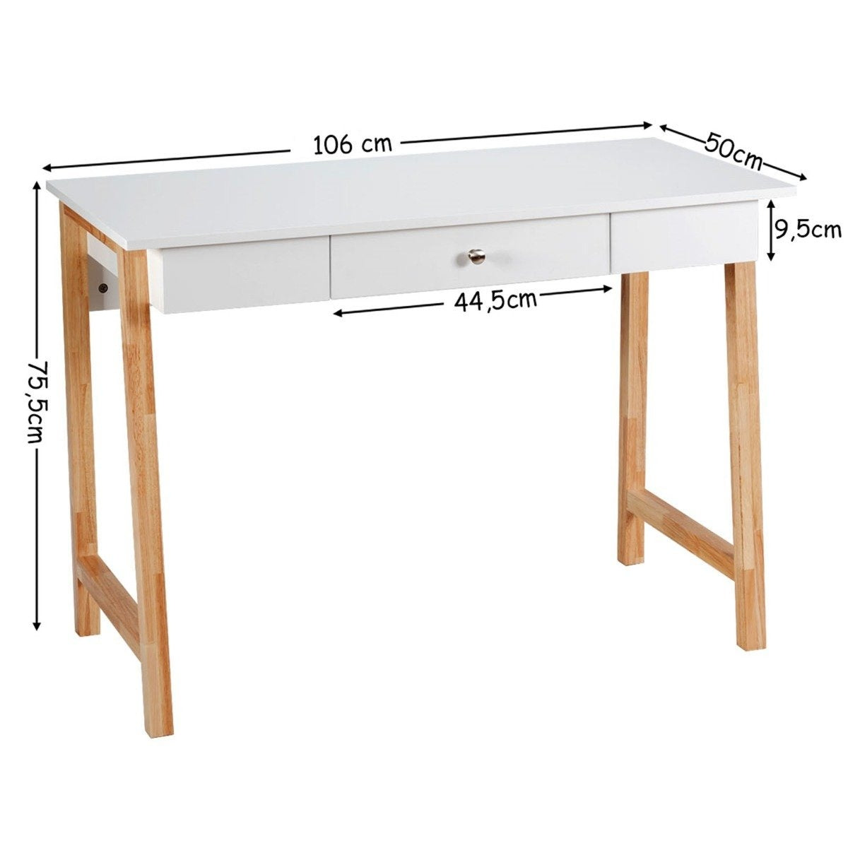 Desk with drawer, computer table, dressing table, office table, 106 x 50 x 75.5 cm, natural
