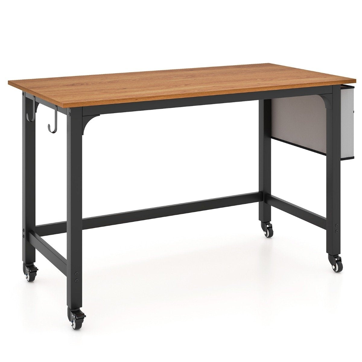Desk with wheels Computer table with removable fabric bag and headphone hook 120 x 60 x 75 cm Natural