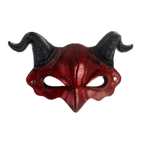 Devil Halloween Mask with Horns, Red/Black, Elastic Band