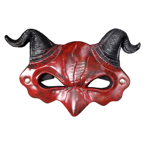 Devil Halloween Mask with Horns, Red/Black, Elastic Band