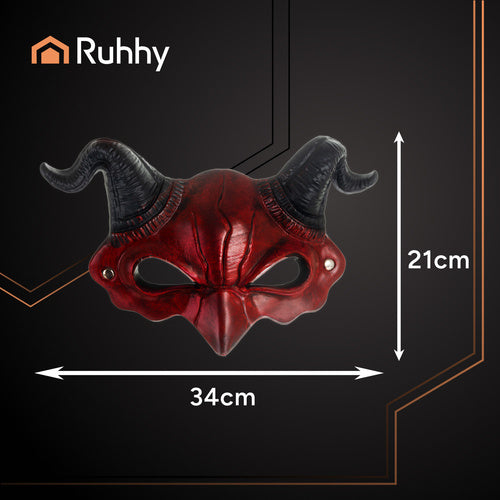 Devil Halloween Mask with Horns, Red/Black, Elastic Band