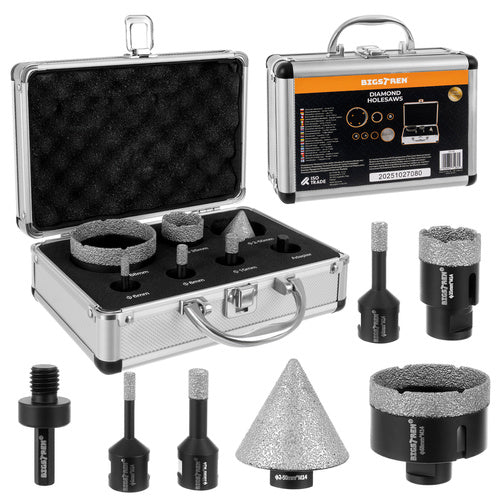 Diamond Hole Saw Set, 7 Pcs, 6-68mm, M14 Adapter