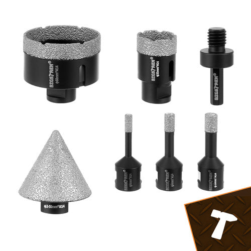 Diamond Hole Saw Set, 7 Pcs, 6-68mm, M14 Adapter