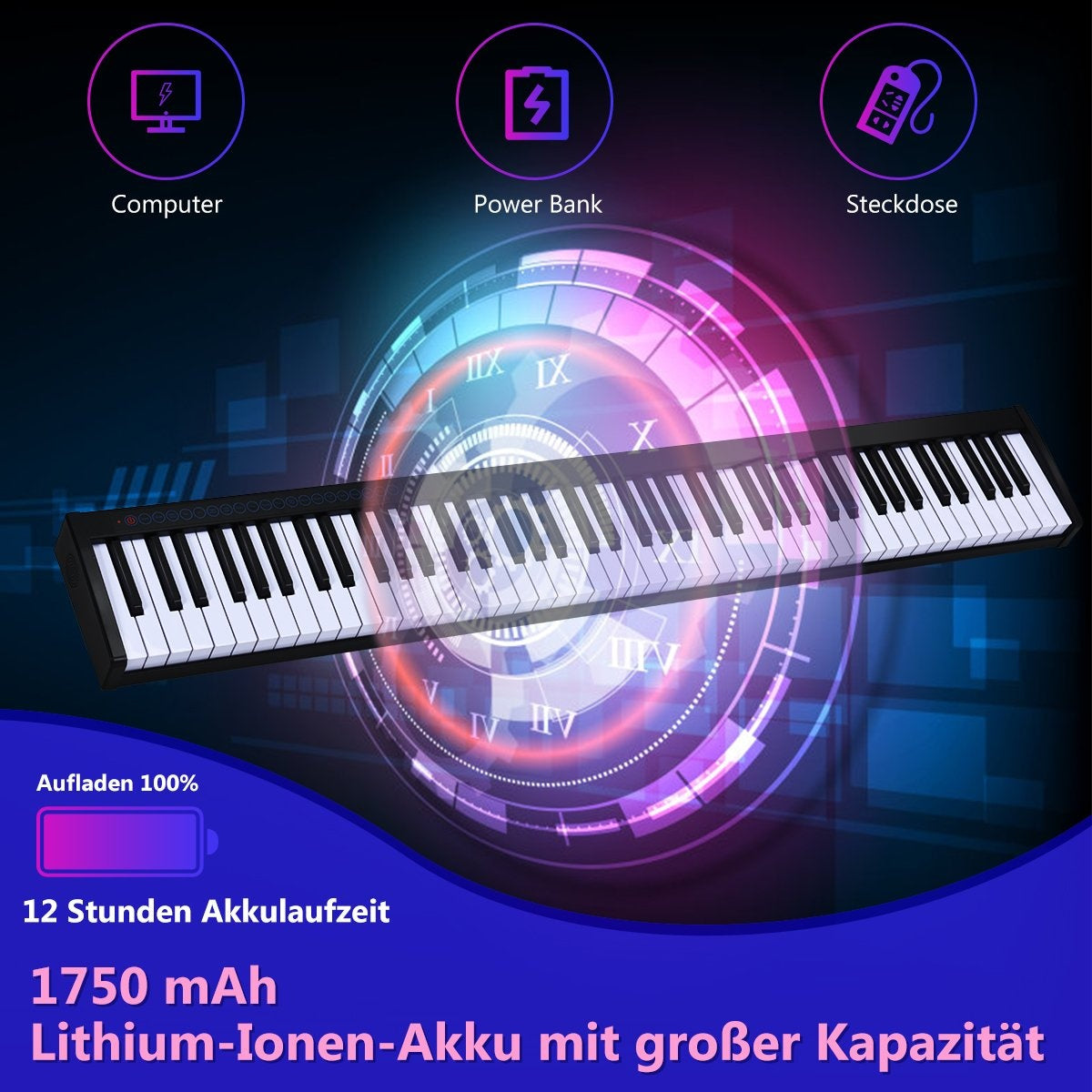 Digital Piano Keyboard 88 Keys Portable Electronic Musical Instrument Children's Piano Children's Piano Black