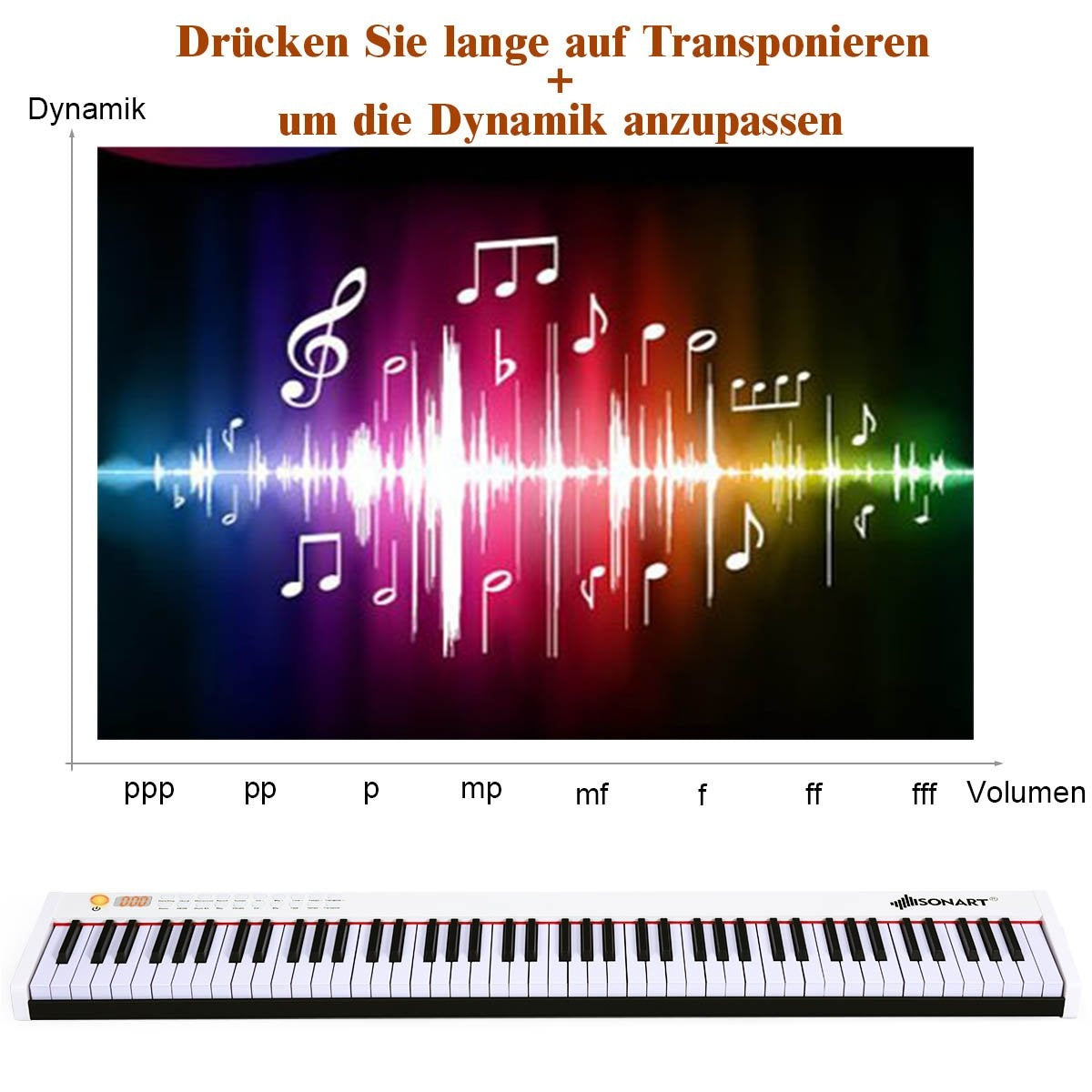 Digital Piano with 88 Keys Portable Electronic Keyboard 127 x 21.5 x 6.5cm White + Black