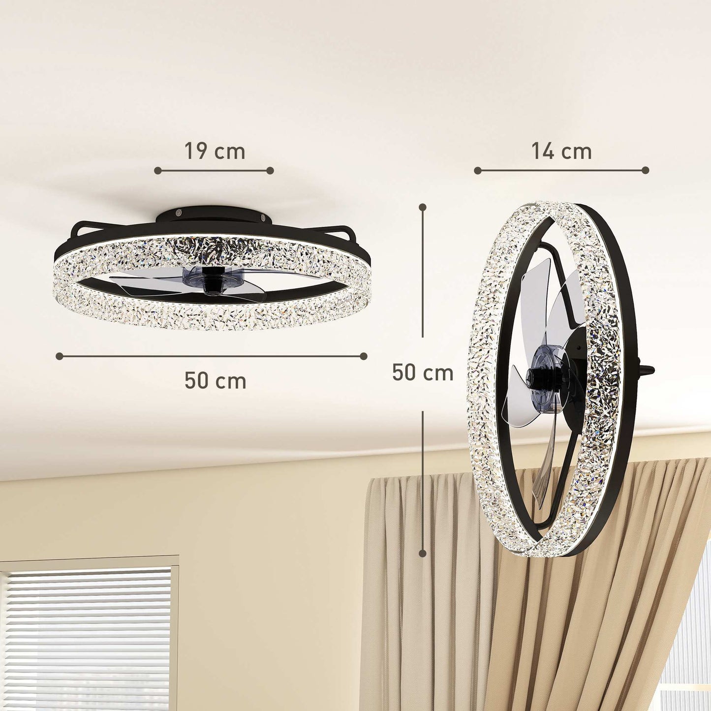Dimmable LED Ceiling Fan with Remote, Black, 50cm Diameter
