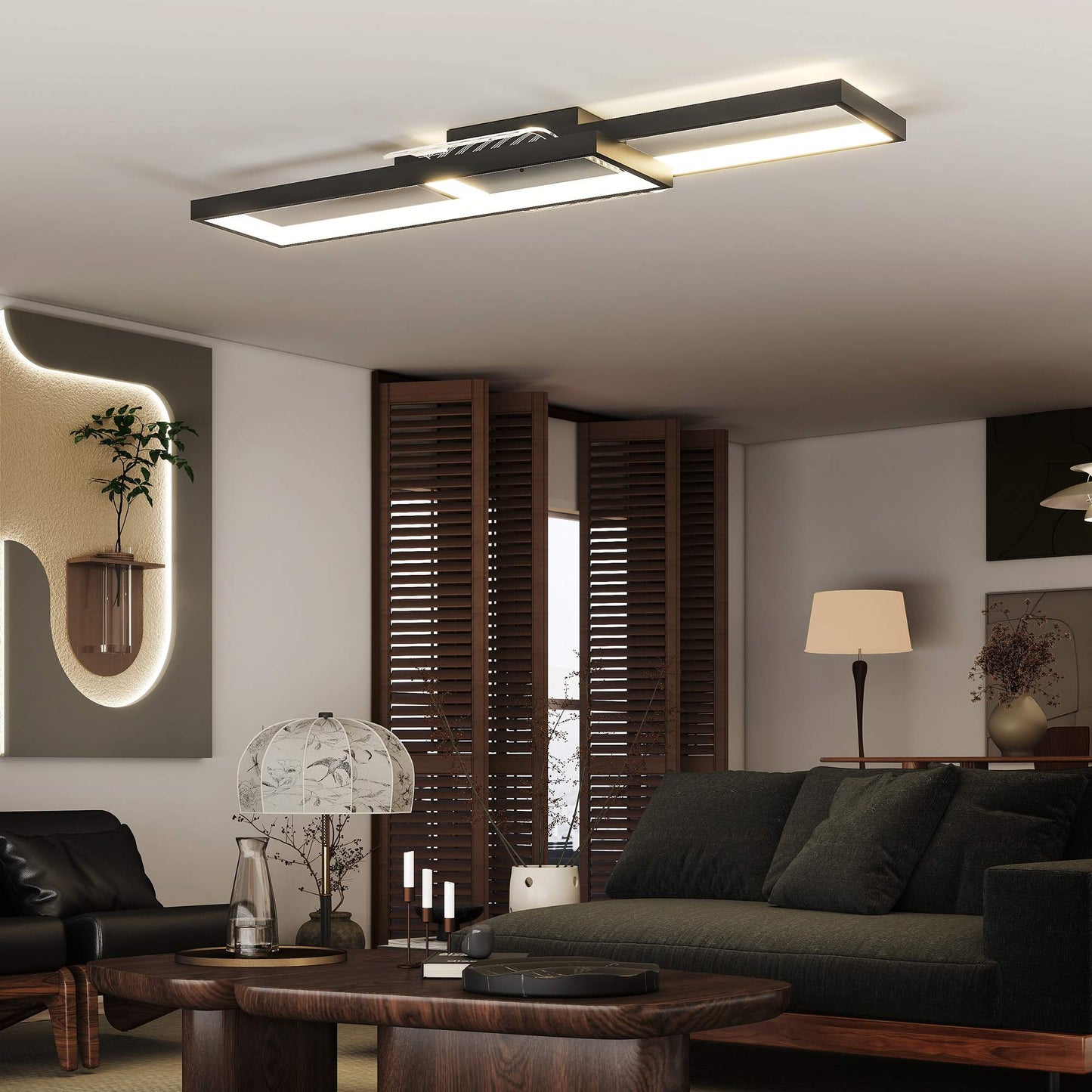 Dimmable LED Ceiling Light, 43W, 4600LM, 3000-6000K, Black