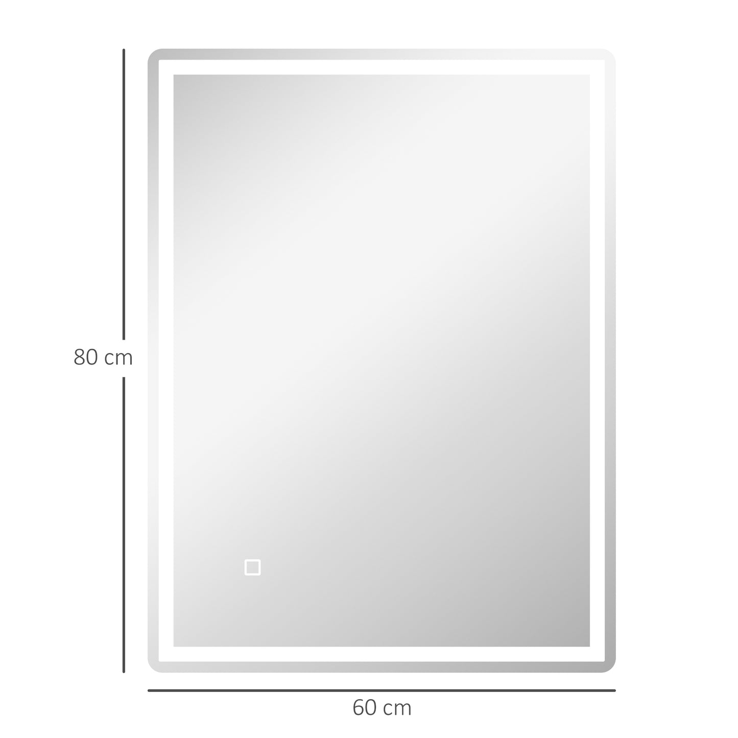 Dimmable 80x60cm bathroom mirror, fog-free with memory