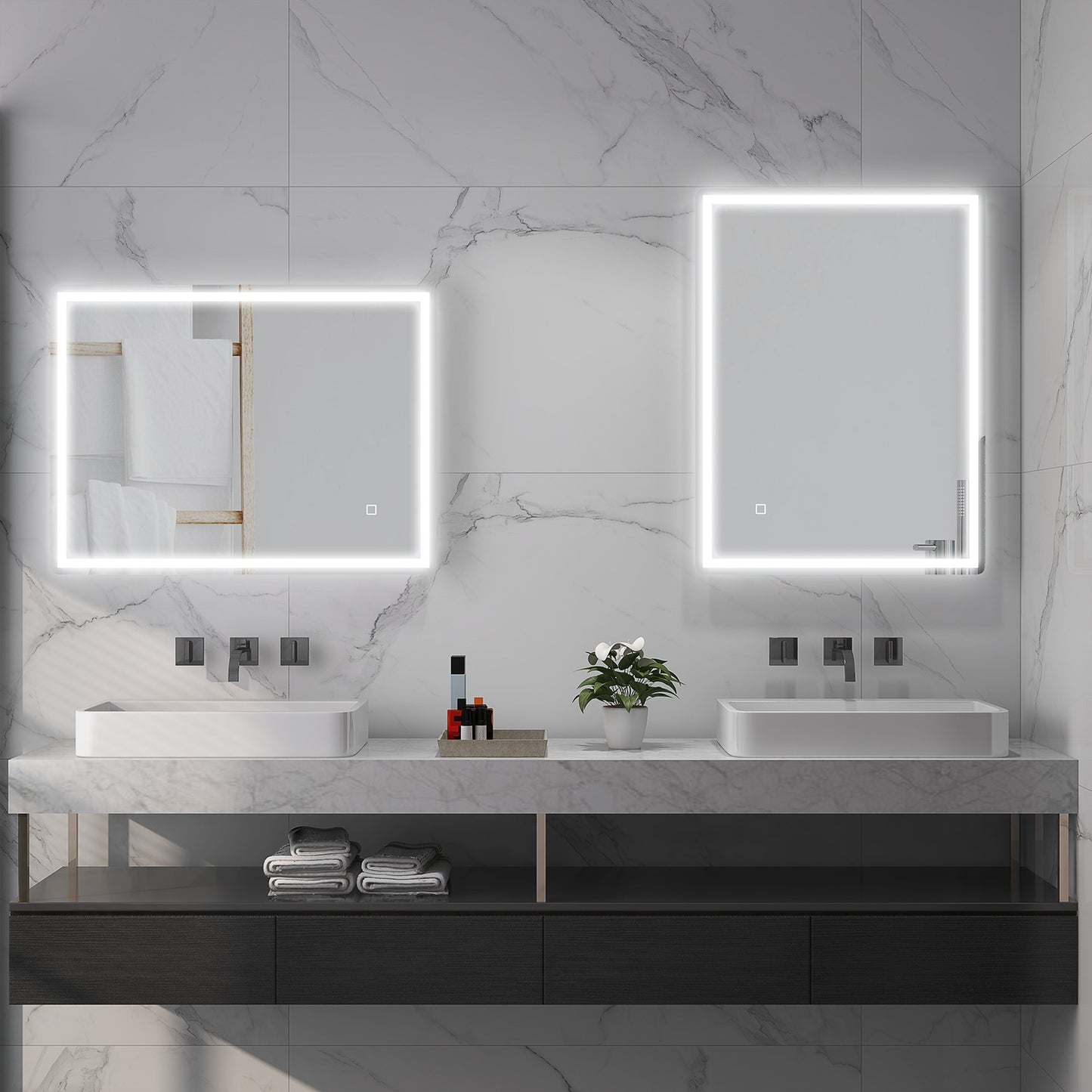 Dimmable 80x60cm bathroom mirror, fog-free with memory