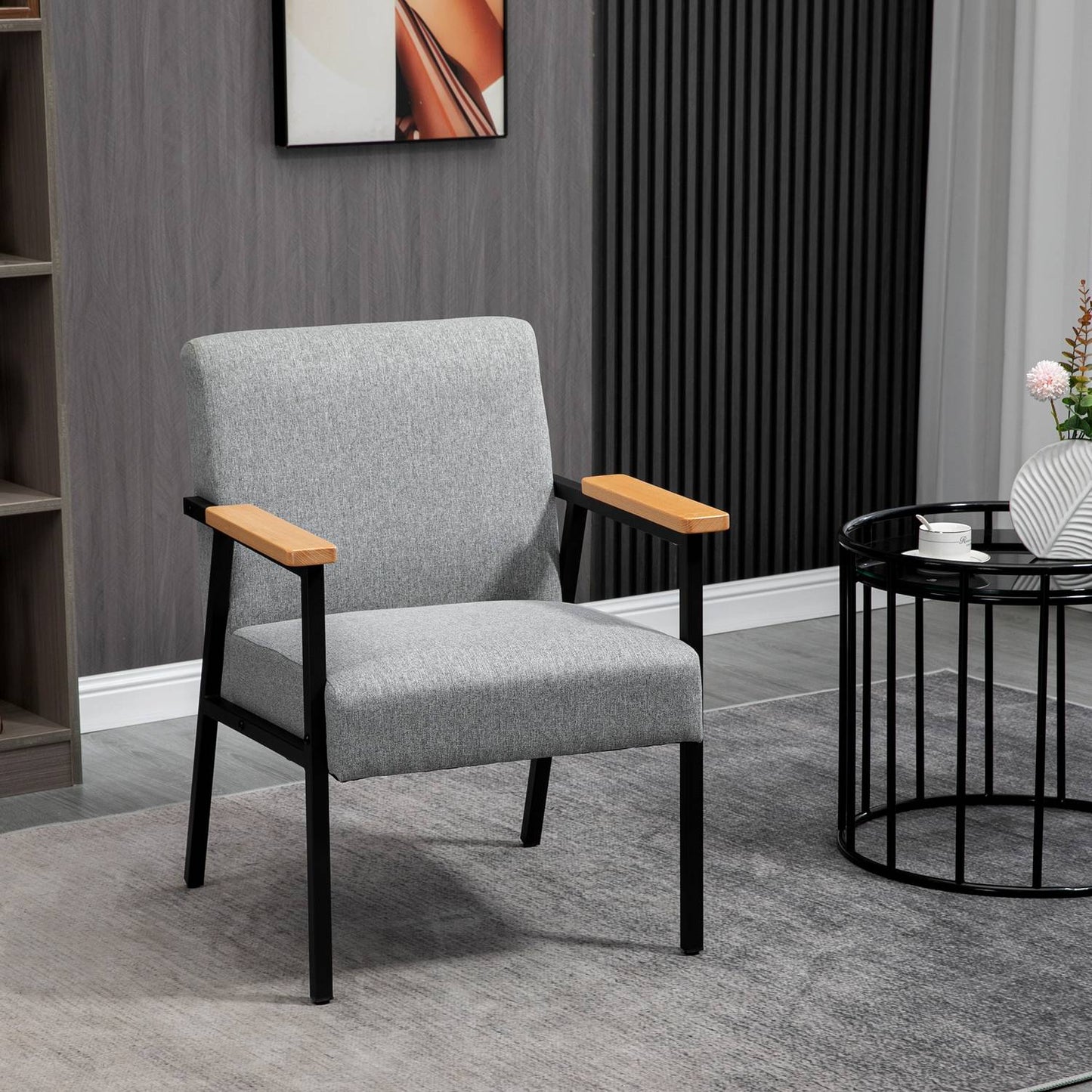 Armchair in gray linen look - Wingback, relaxation, 64.5x70x83.5 cm