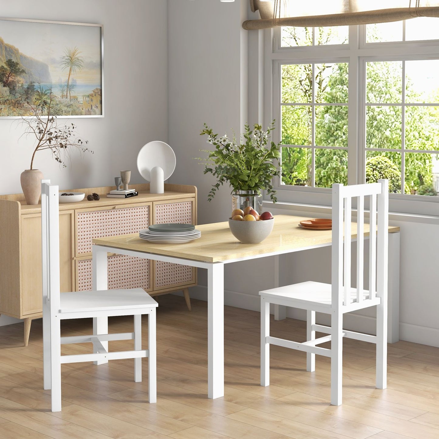 Dining chairs in white pine, set with 2 - 120 kg capacity