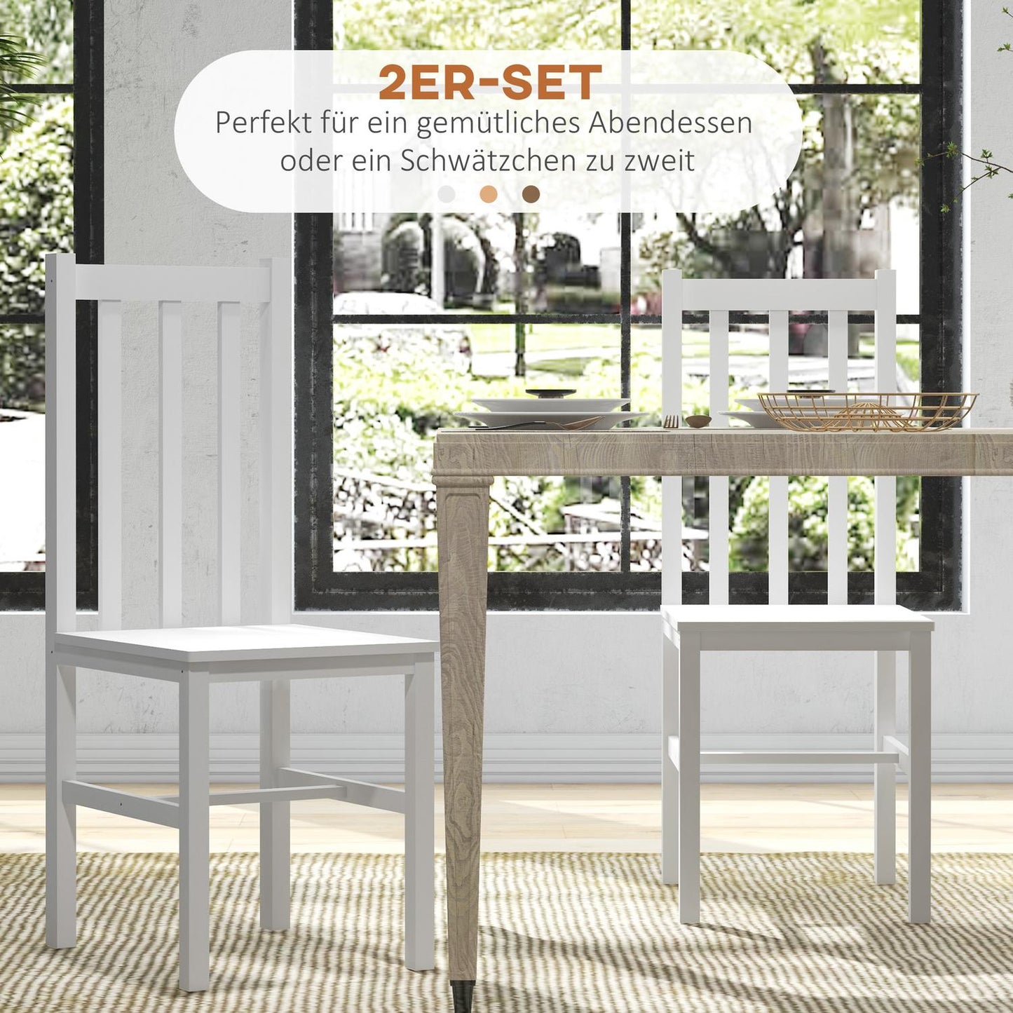 Dining chairs in white pine, set with 2 - 120 kg capacity