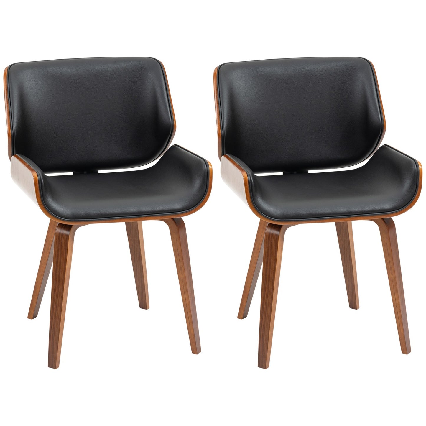 Dining Chairs Set of 2, Black Faux Leather, Wood Frame