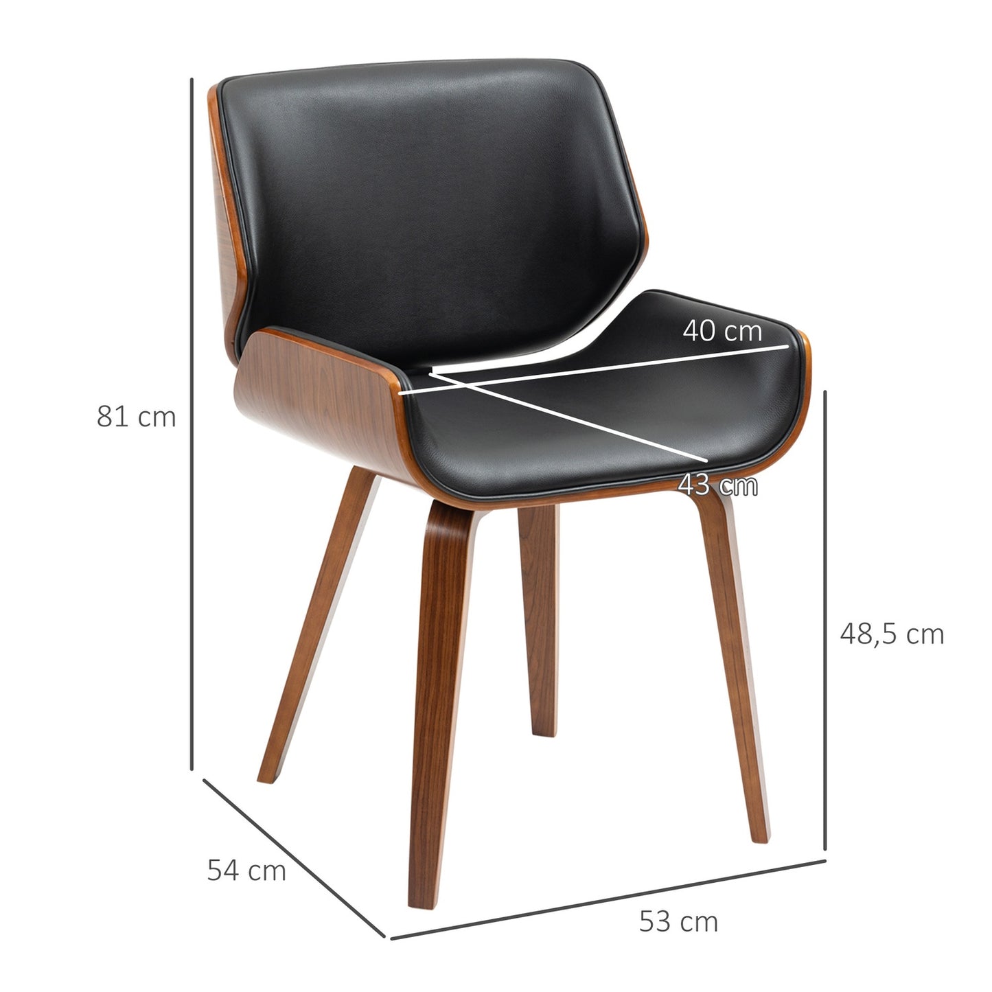 Dining Chairs Set of 2, Black Faux Leather, Wood Frame