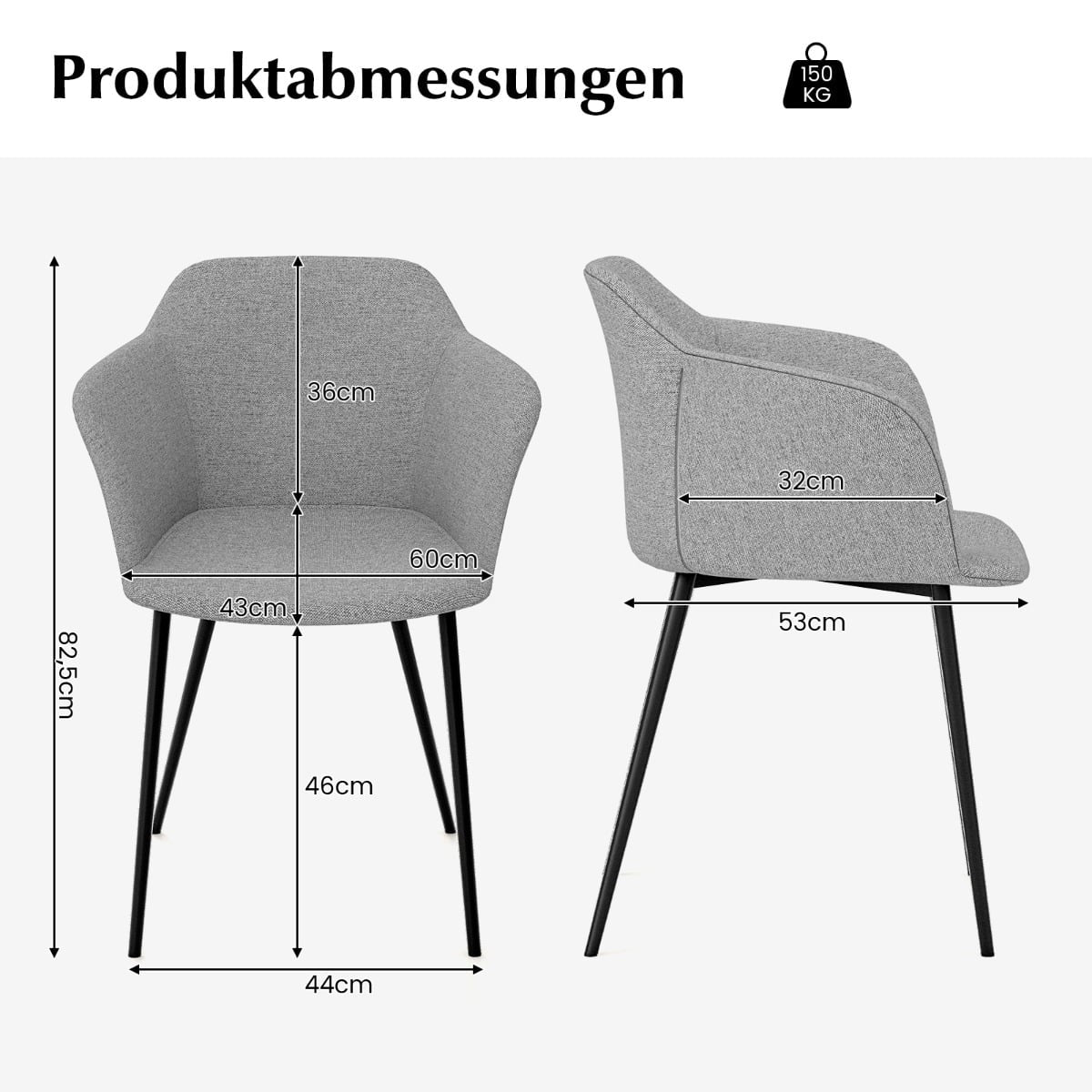 Dining Chairs Set of 2, Light Grey, Ergonomic Backrest