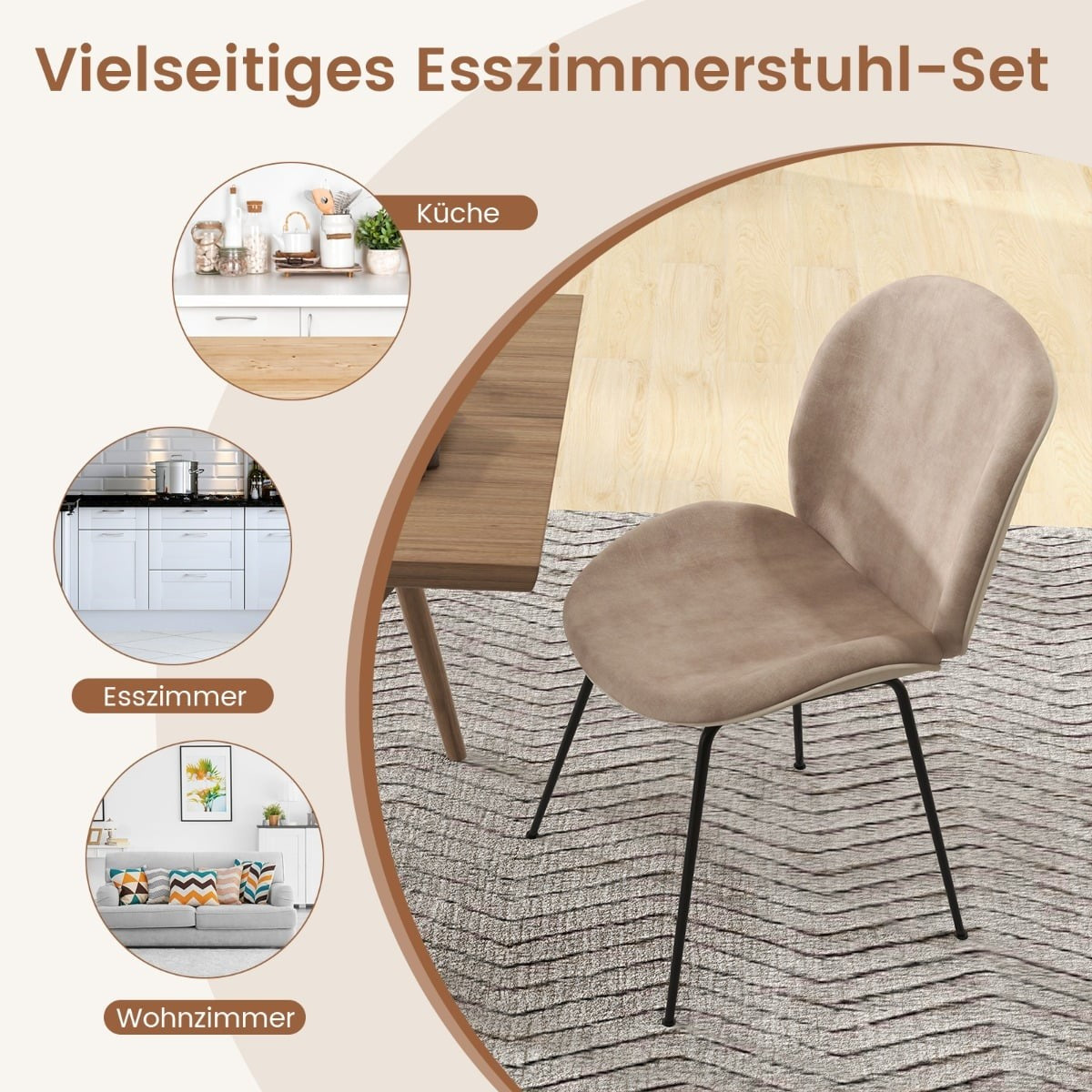 Dining Chairs Set of 2, Metal Frame, Velvet, 150kg Capacity