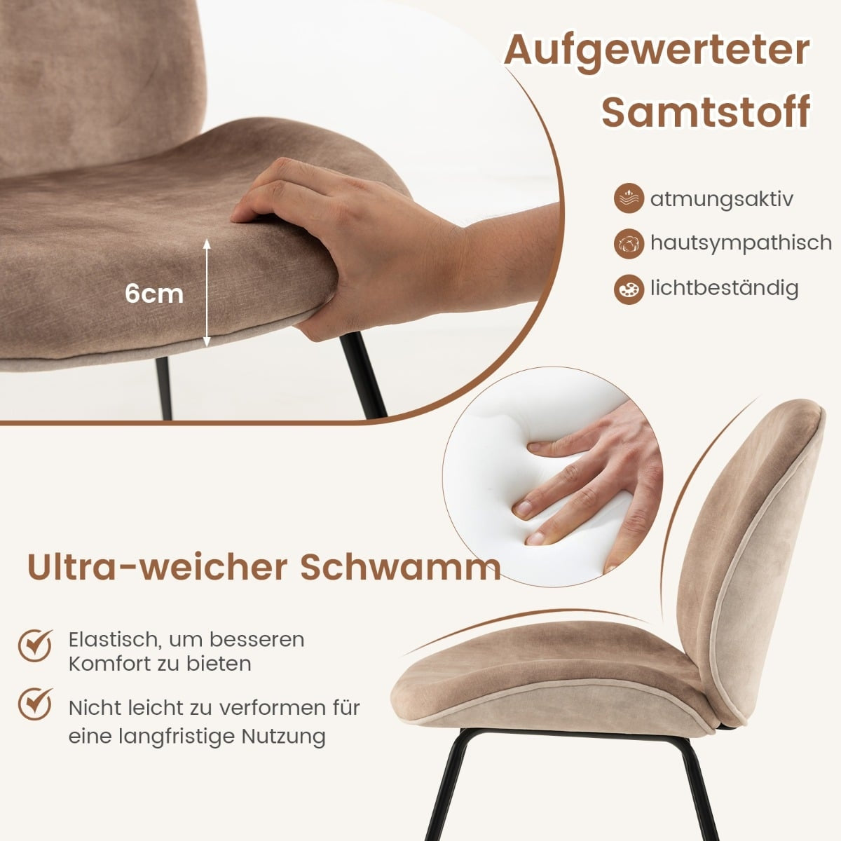 Dining Chairs Set of 2, Metal Frame, Velvet, 150kg Capacity