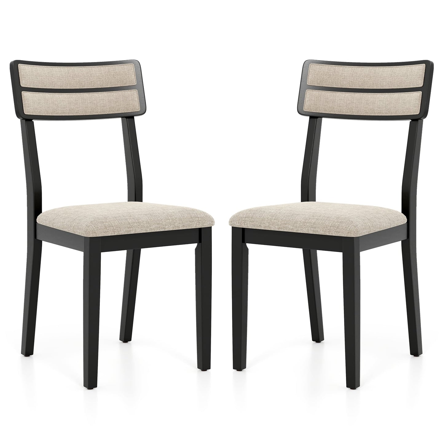 Dining Chairs Set of 2, Padded Seat, Rubberwood Legs