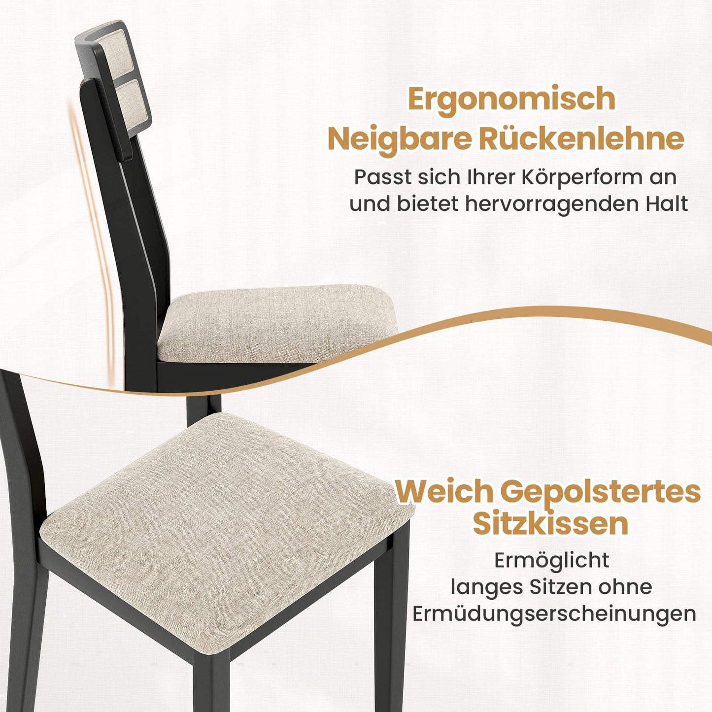Dining Chairs Set of 2, Padded Seat, Rubberwood Legs