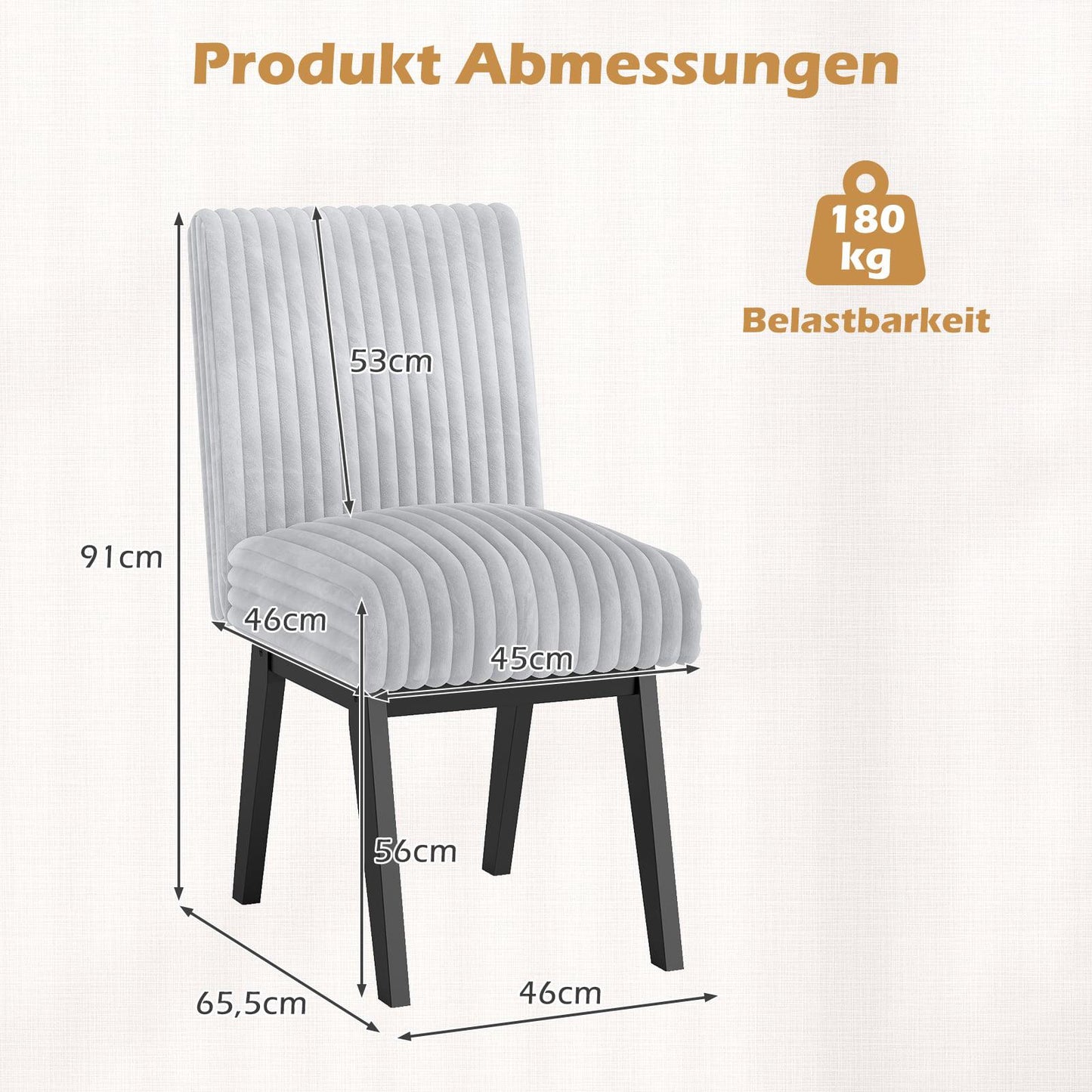 Dining Chairs Set of 2, Padded Seat, Rubberwood Legs, Gray