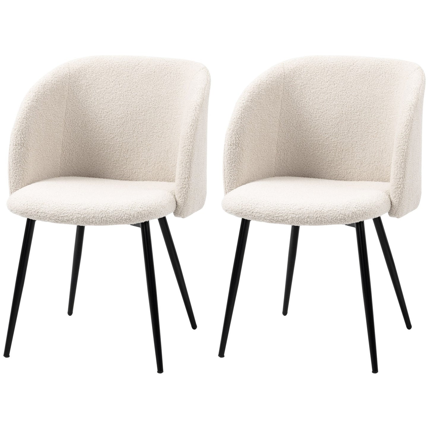 Dining Chairs Set of 2, Upholstered, Cream White, Steel Legs